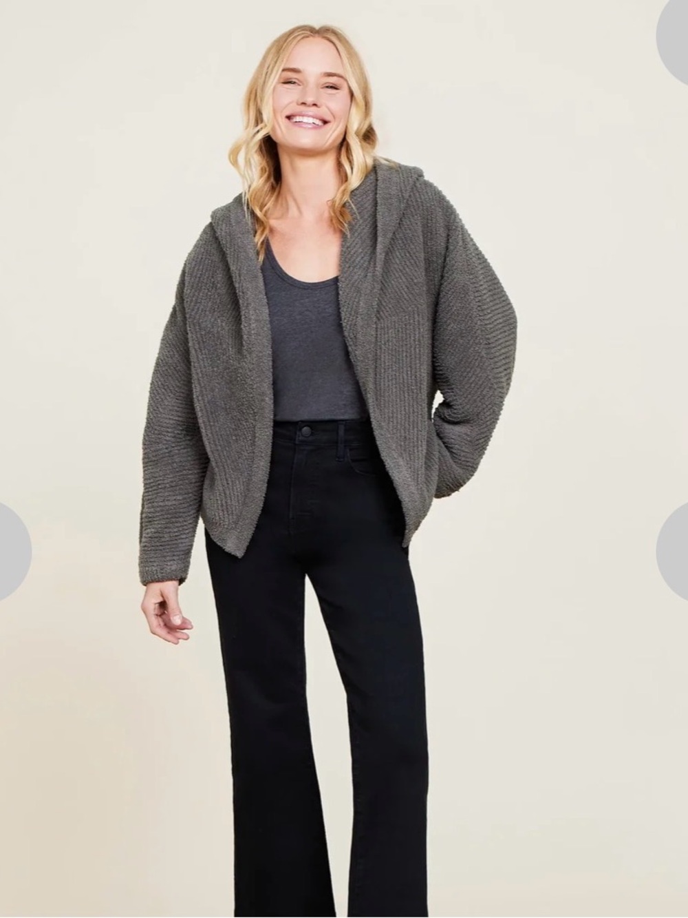 Barefoot Dreams Hooded Open-Front Cardigan in olive